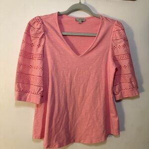 Chic Pink Eyelet Sleeve V-Neck Top